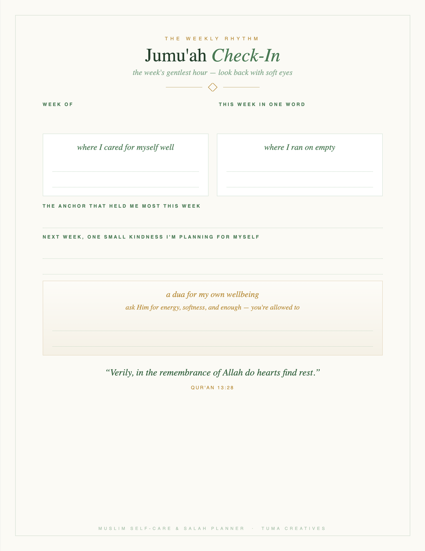 Muslim Self-Care & Salah Planner — Jumu'ah Check-In