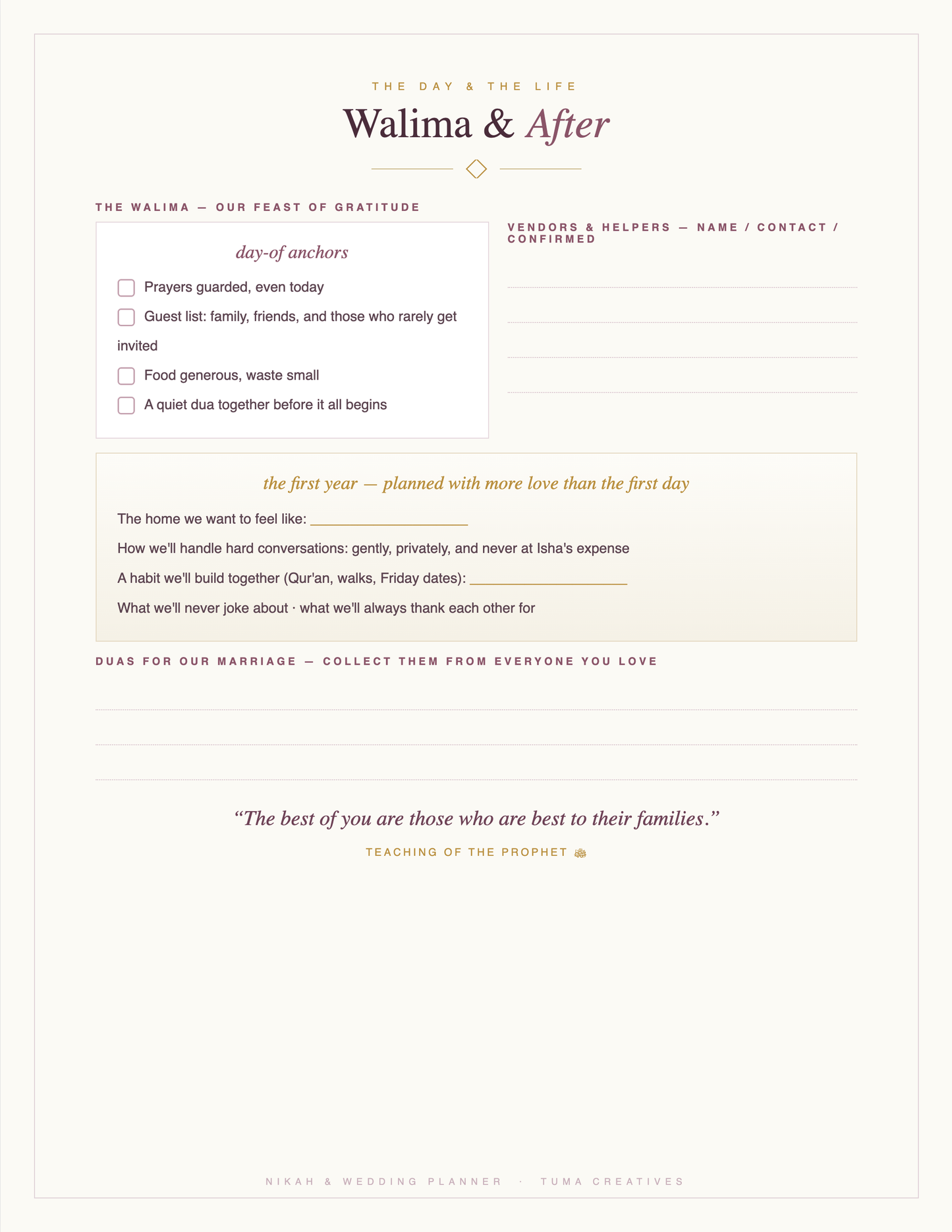 Nikah & Wedding Planner — Walima & the first year
