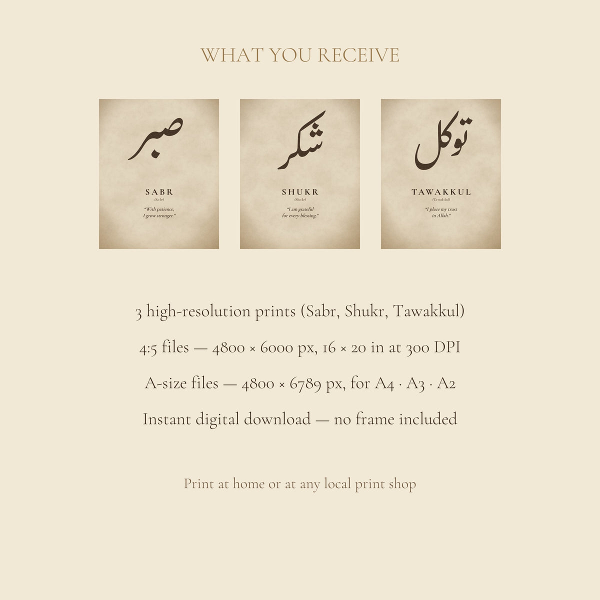 What you receive: 3 prints in 4:5 and A-size files