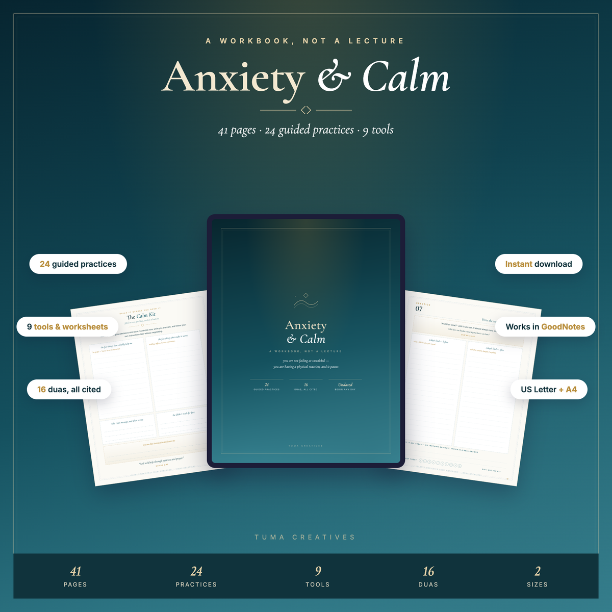 Islamic Anxiety & Calm Workbook — 41 pages, print and iPad