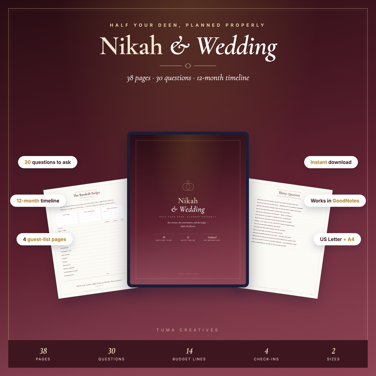 Nikah & Wedding Planner — 38 pages, print and iPad