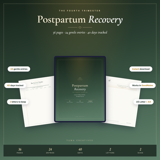 Postpartum Recovery Journal — 36 pages, print and iPad