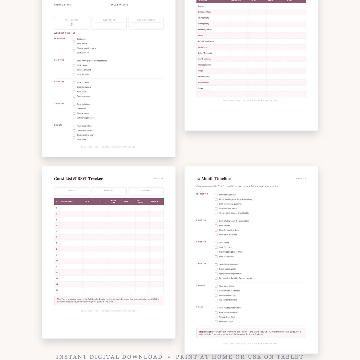 Wedding Planning Spreadsheet