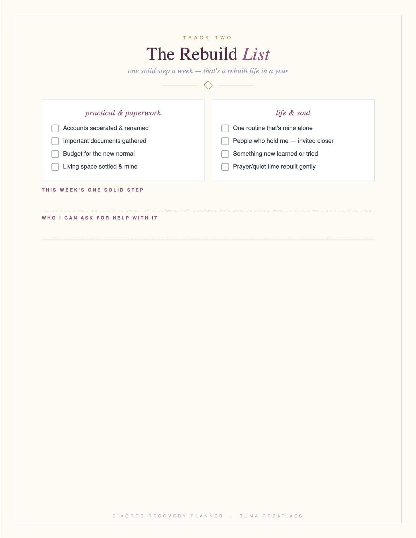 Divorce Recovery Planner — The Rebuild List