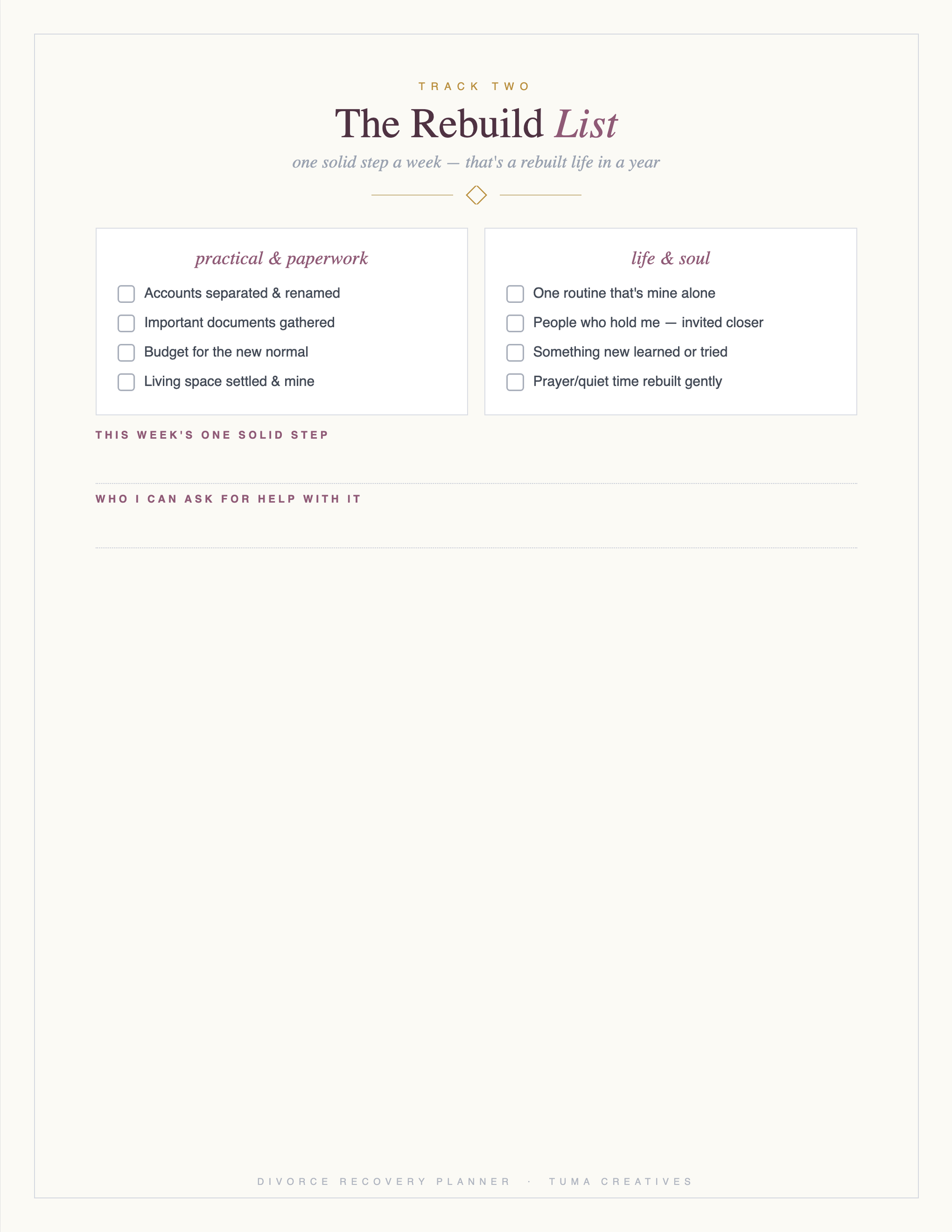 Divorce Recovery Planner — The Rebuild List