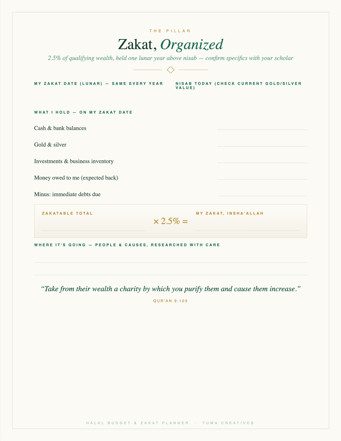 Halal Budget & Zakat Planner — Zakat, Organized — worksheet