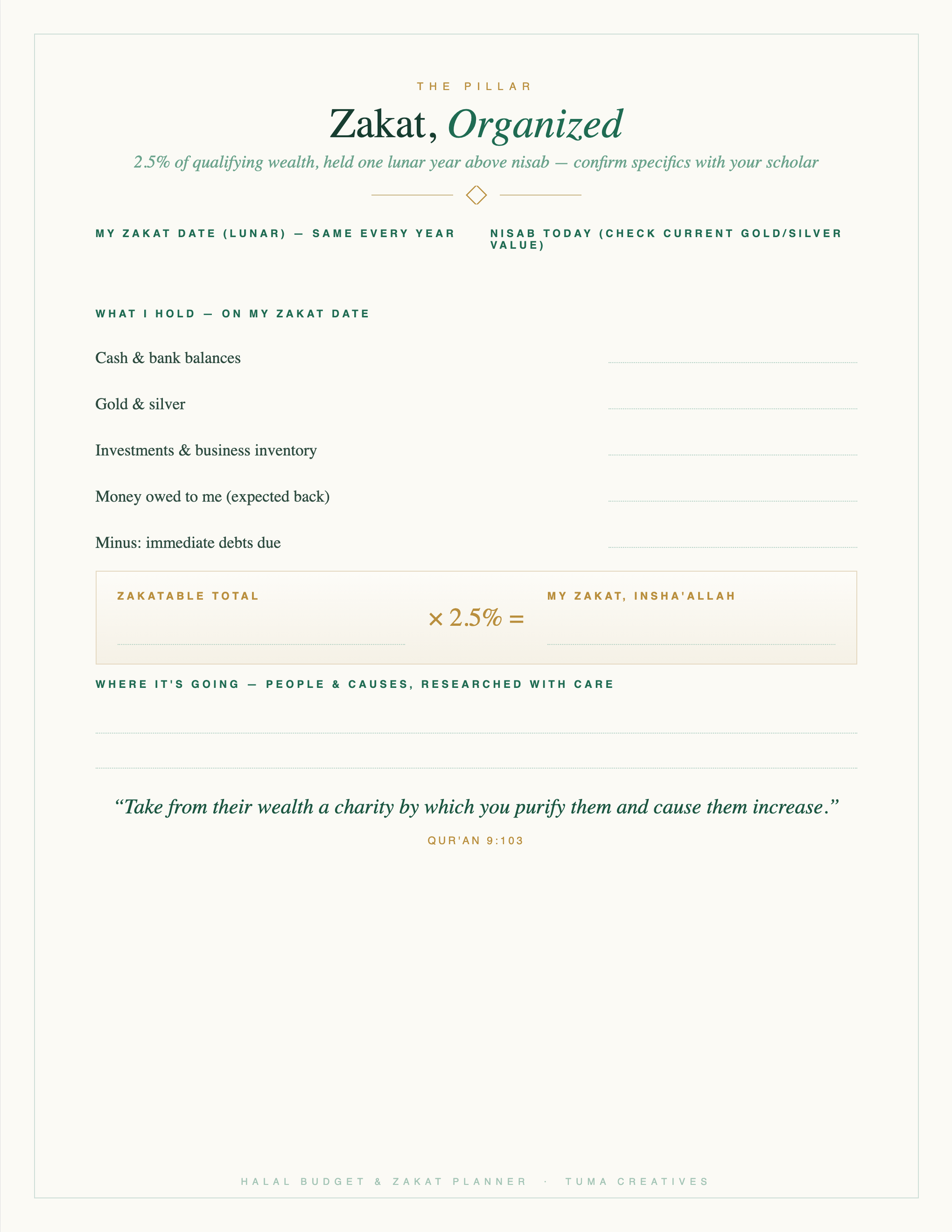 Halal Budget & Zakat Planner — Zakat, Organized — worksheet