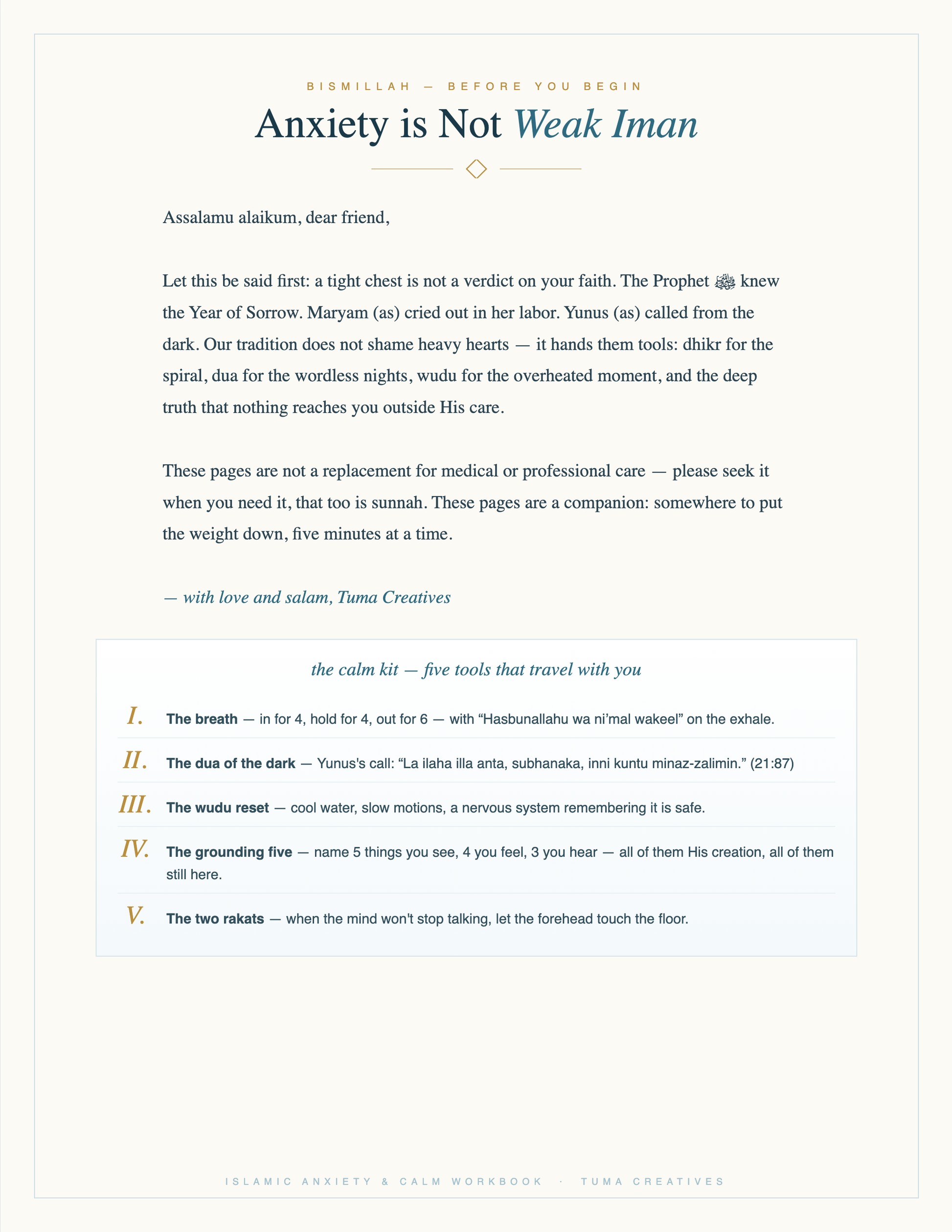 Islamic Anxiety & Calm Workbook — Anxiety is Not Weak Iman — the Calm Kit