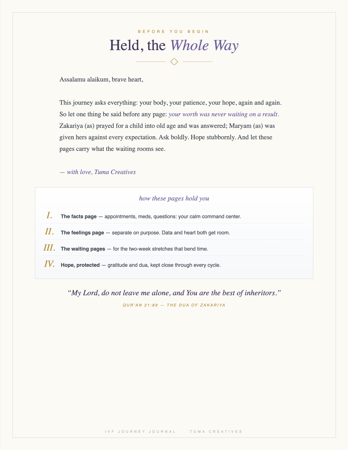 IVF Journey Journal — How the pages hold you