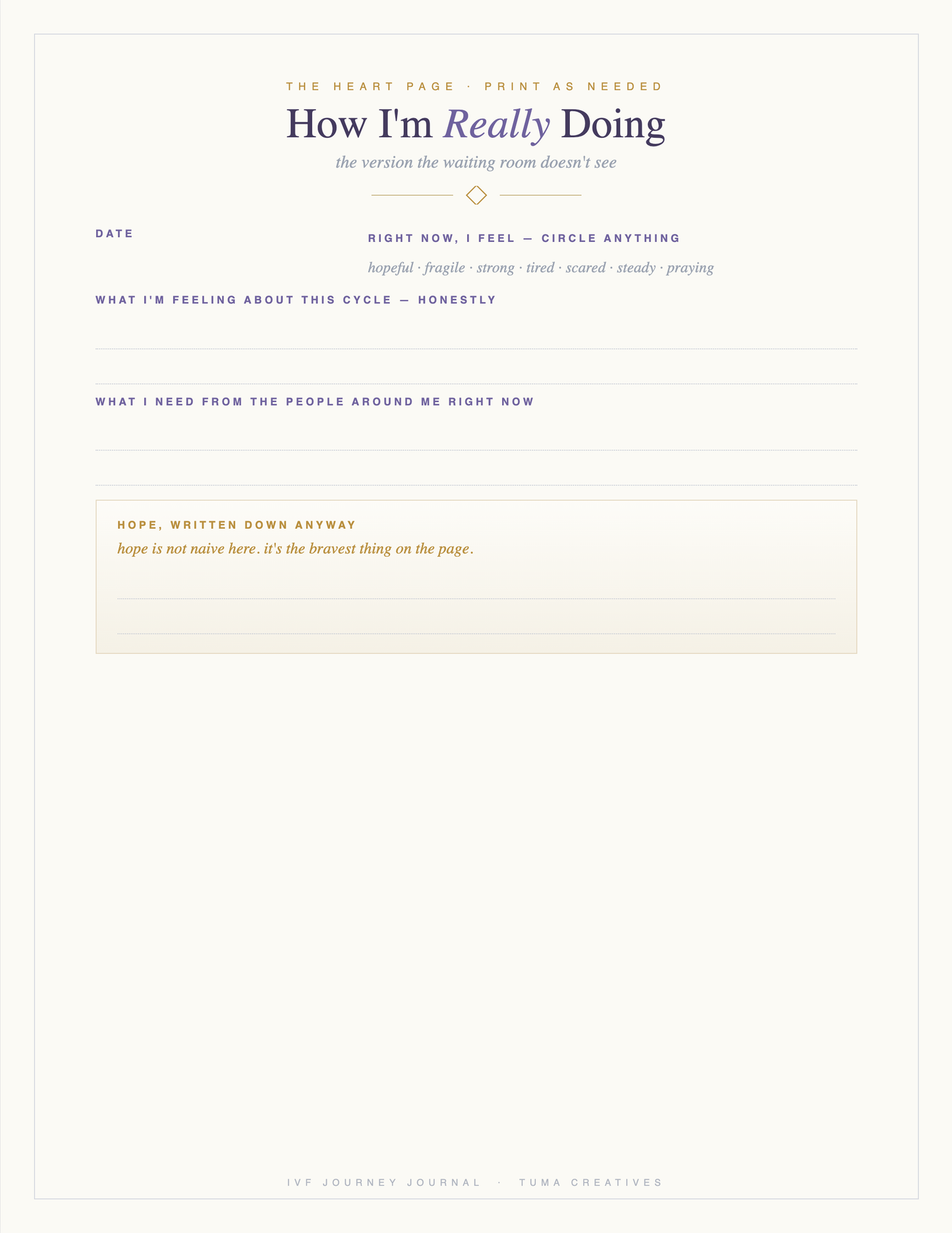 IVF Journey Journal — The heart page