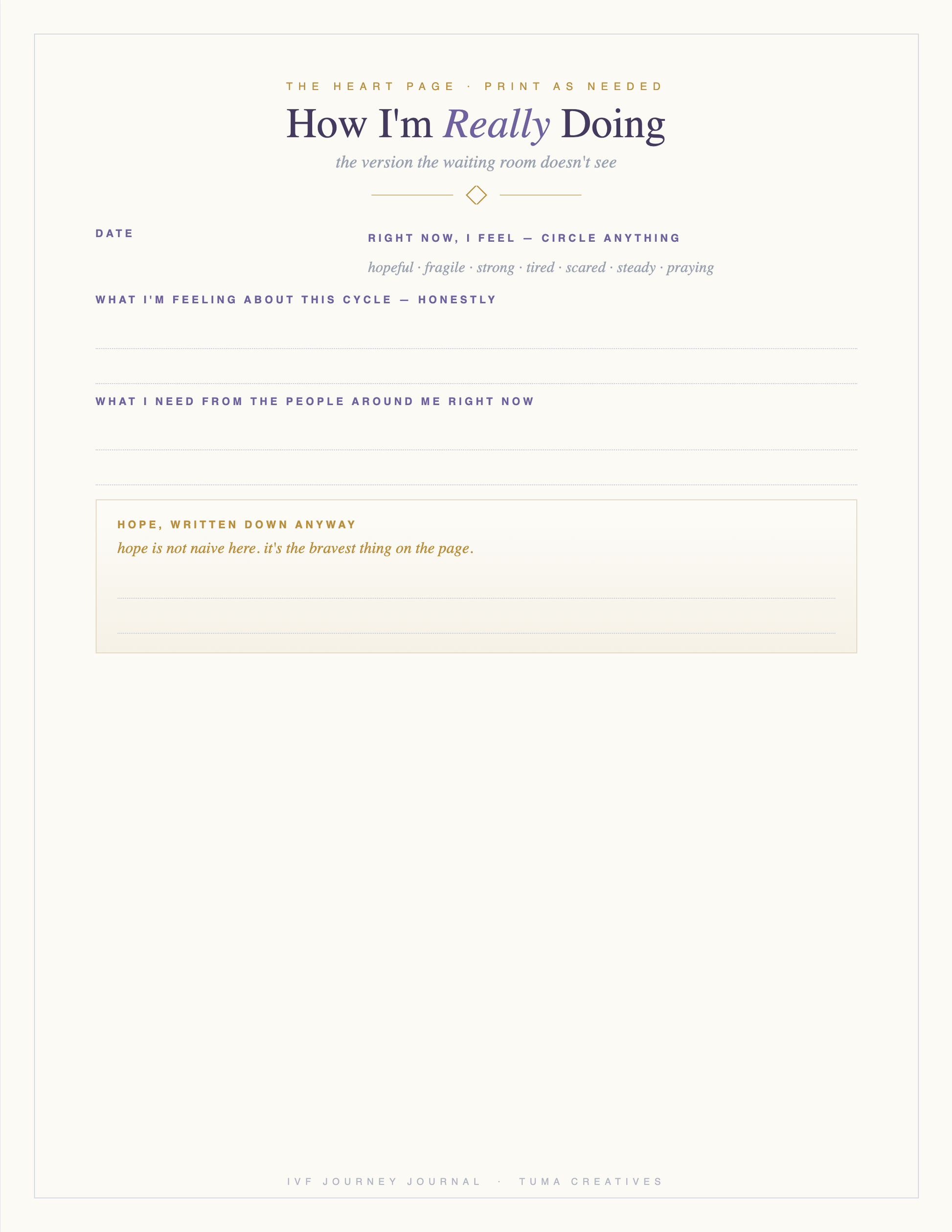 IVF Journey Journal — The heart page