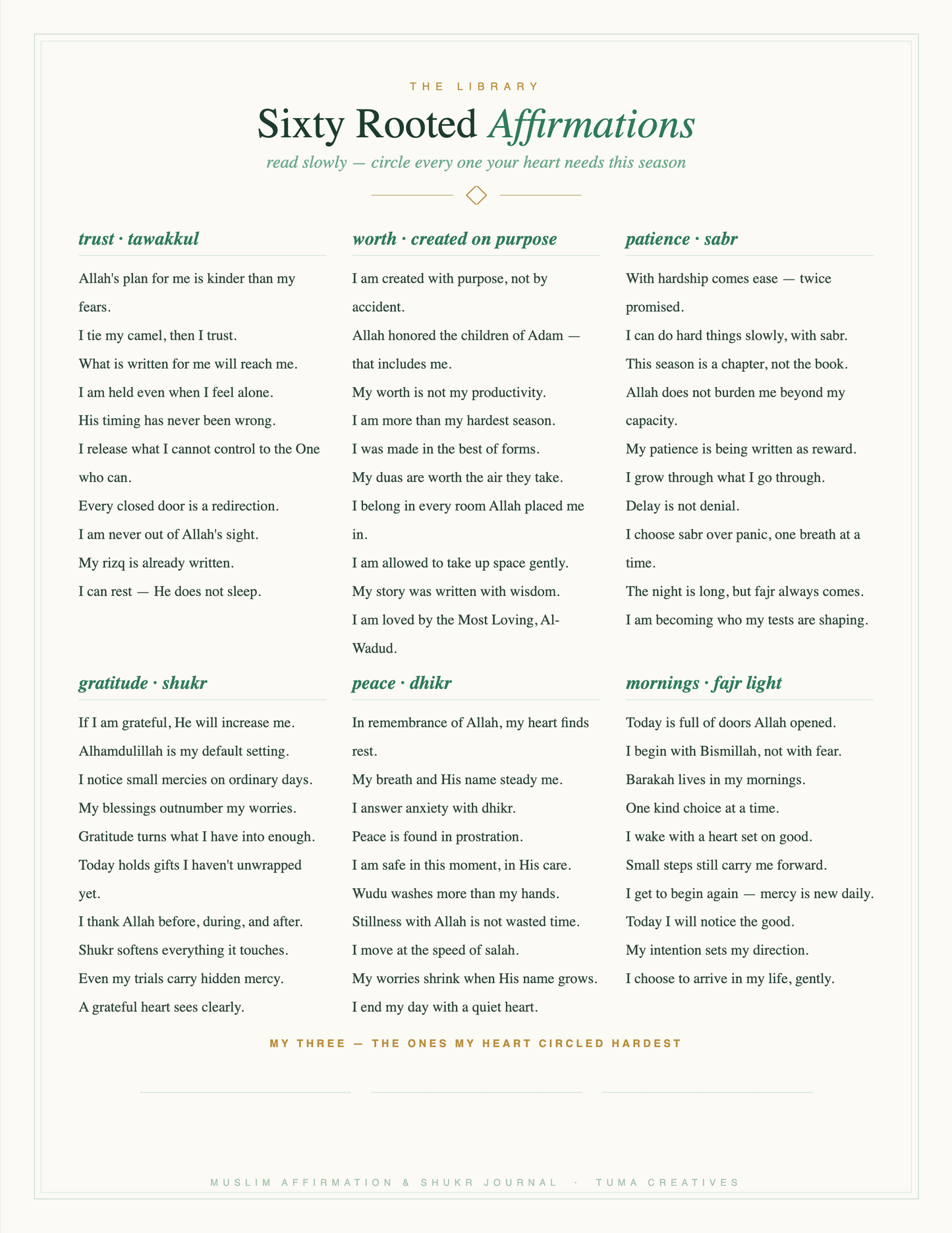 Muslim Affirmation & Shukr Journal — Sixty Rooted Affirmations library