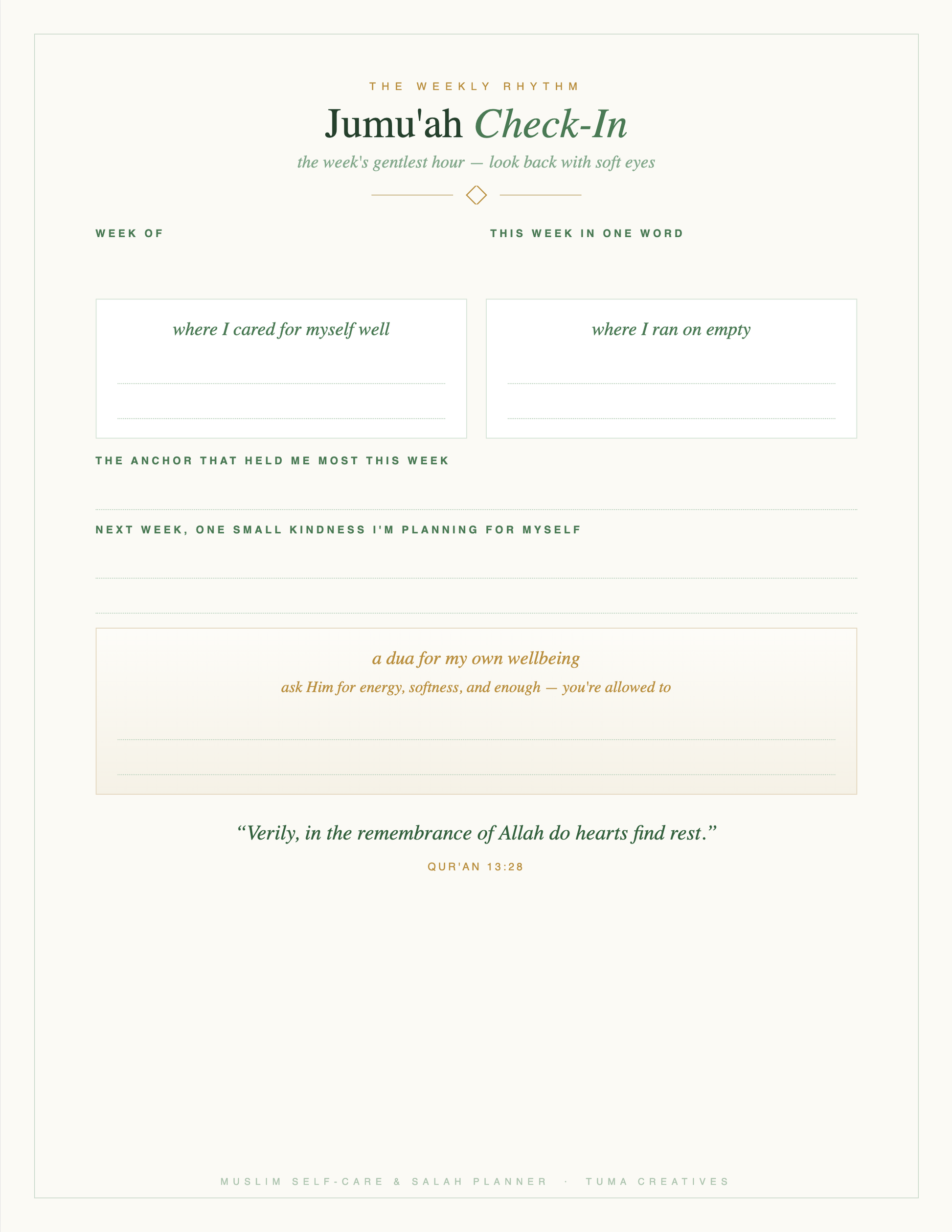 Muslim Self-Care & Salah Planner — Jumu'ah Check-In