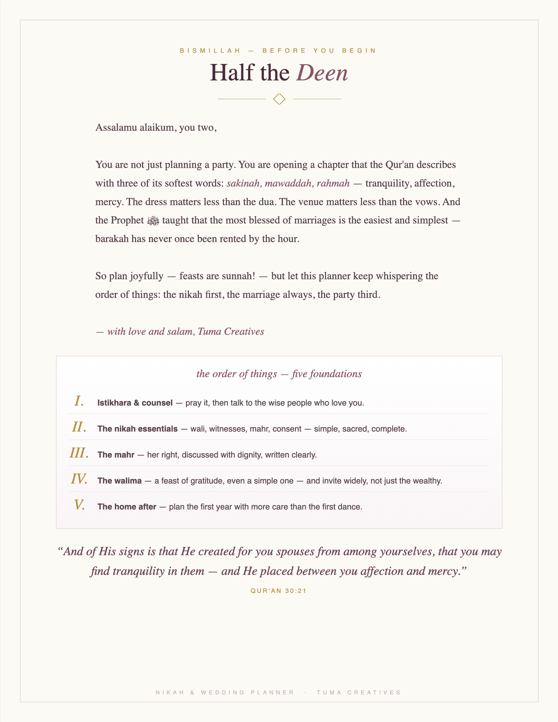 Nikah & Wedding Planner — Half the Deen — the order of things