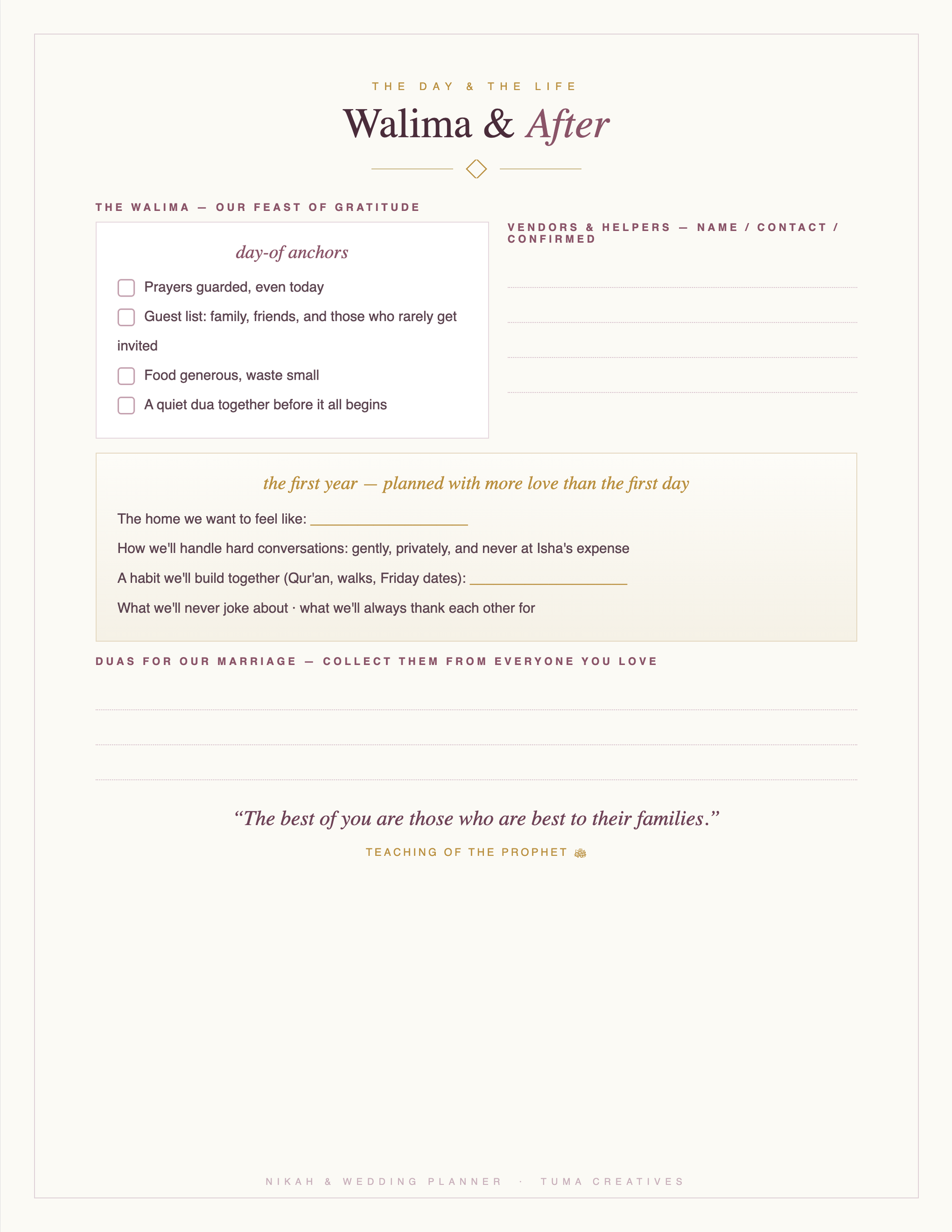 Nikah & Wedding Planner — Walima & the first year
