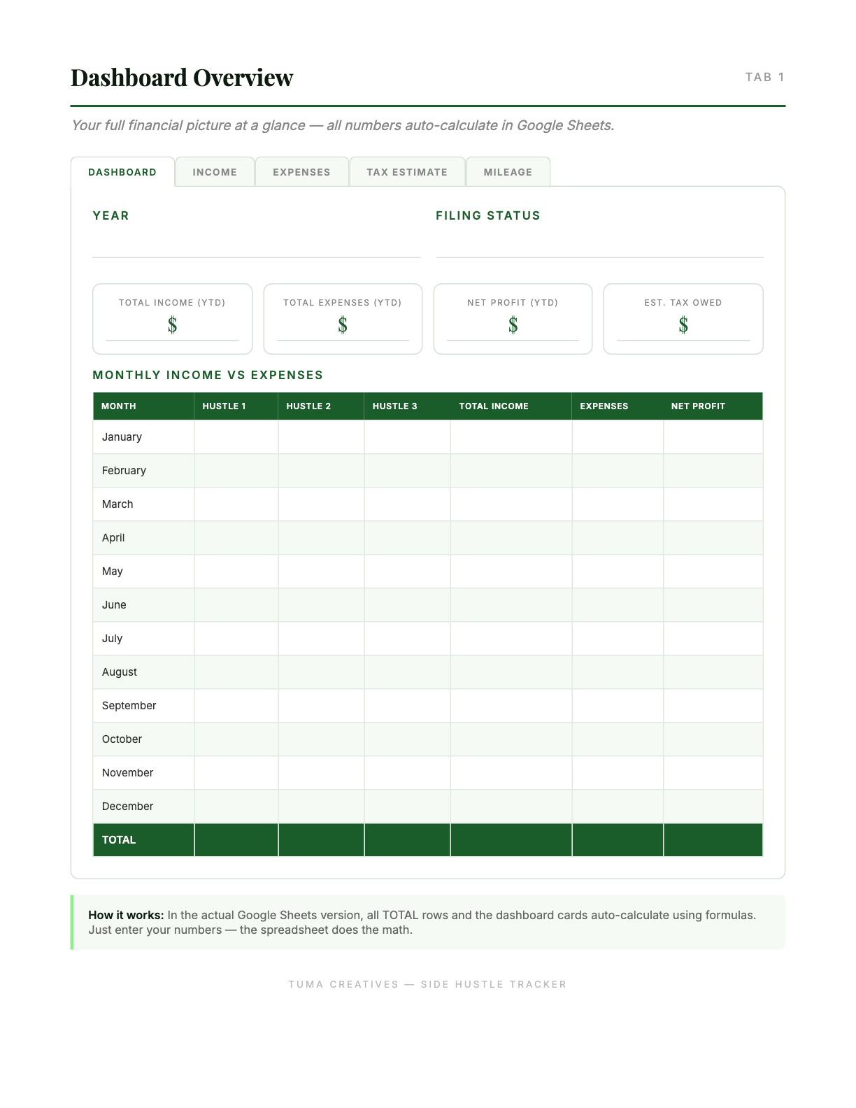 Side Hustle Income & Expense Tracker