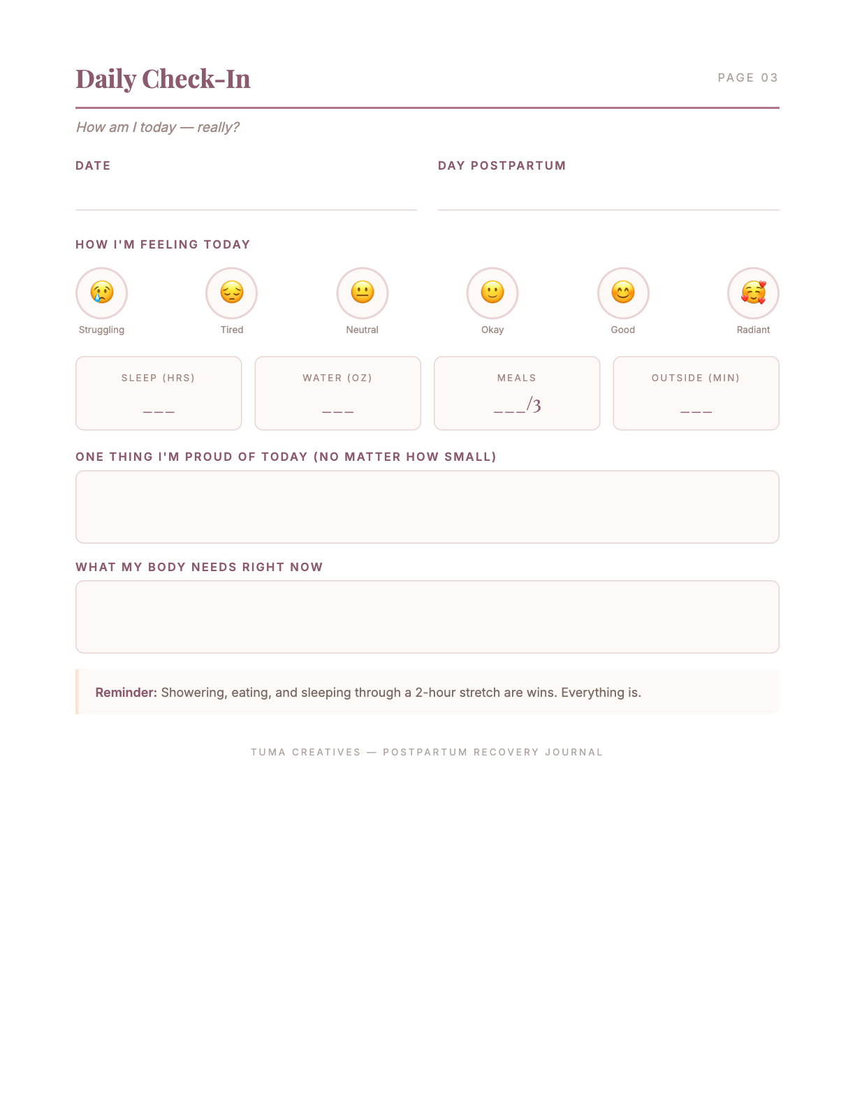 Postpartum Recovery Journal