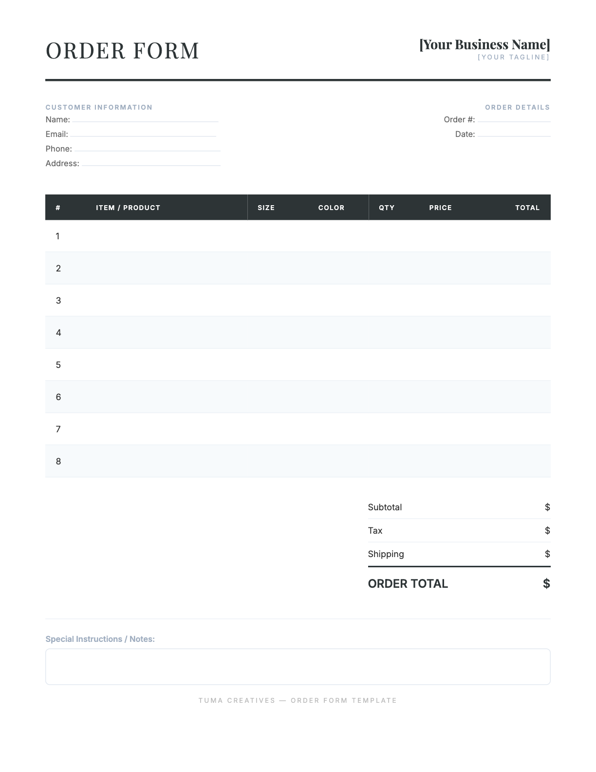 Invoice & Order Form Template Bundle