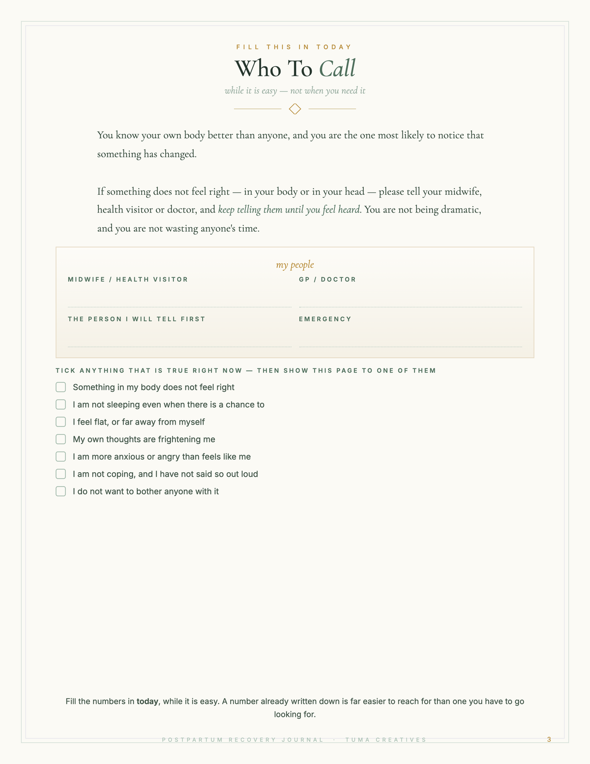 Postpartum Recovery Journal — inside pages