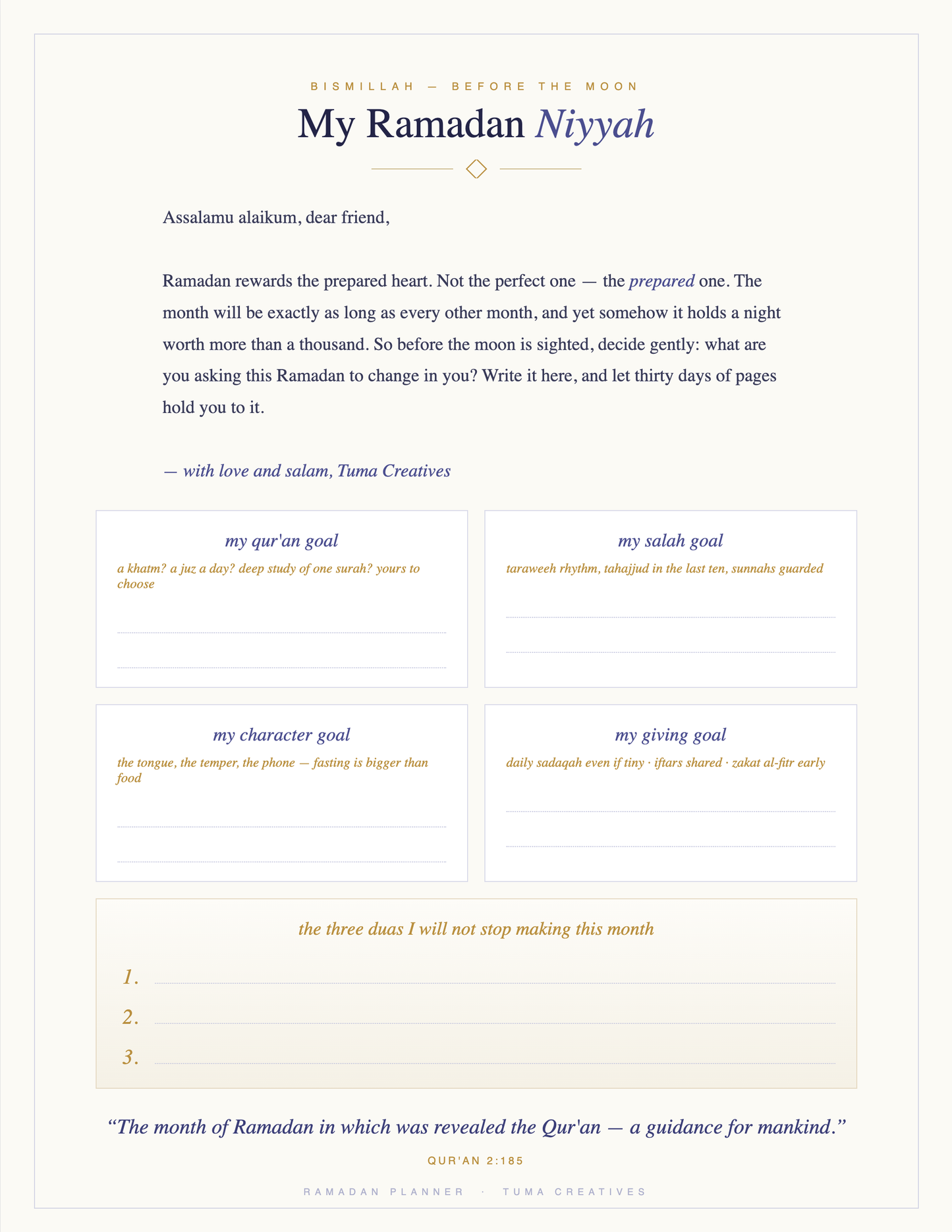 Ramadan Planner — My Ramadan Niyyah — goal setting