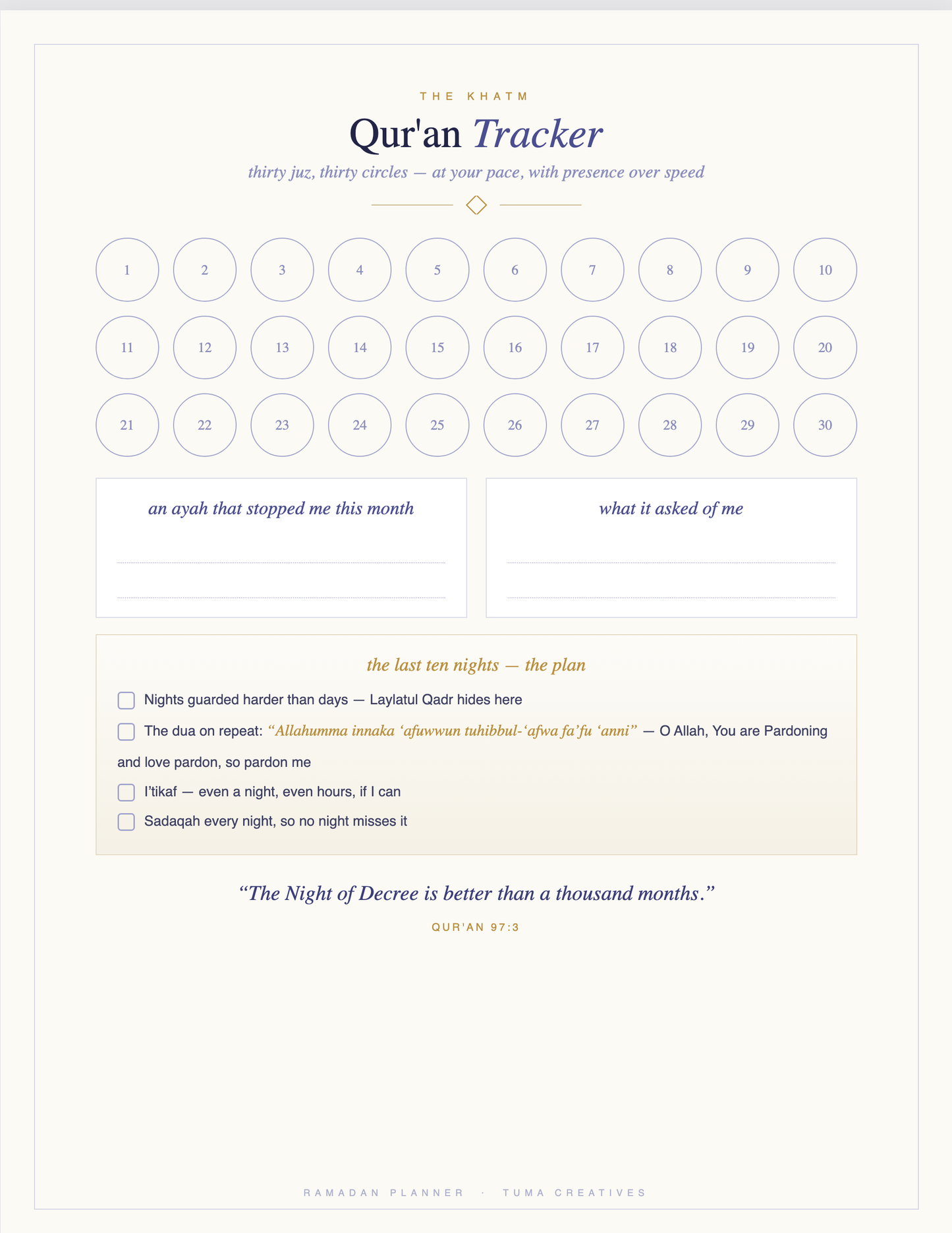 Ramadan Planner — Quran Khatm Tracker & last 10 nights