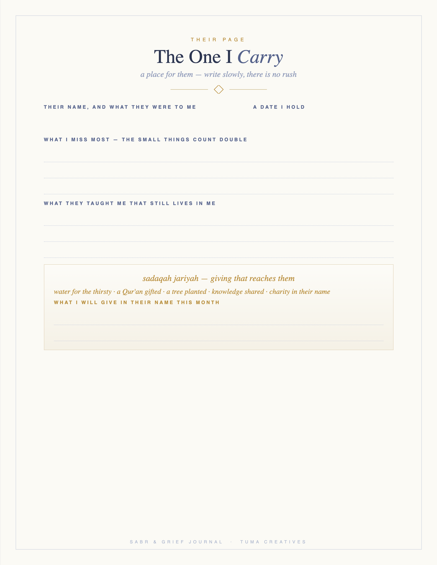 Sabr & Grief Journal — The One I Carry — their page