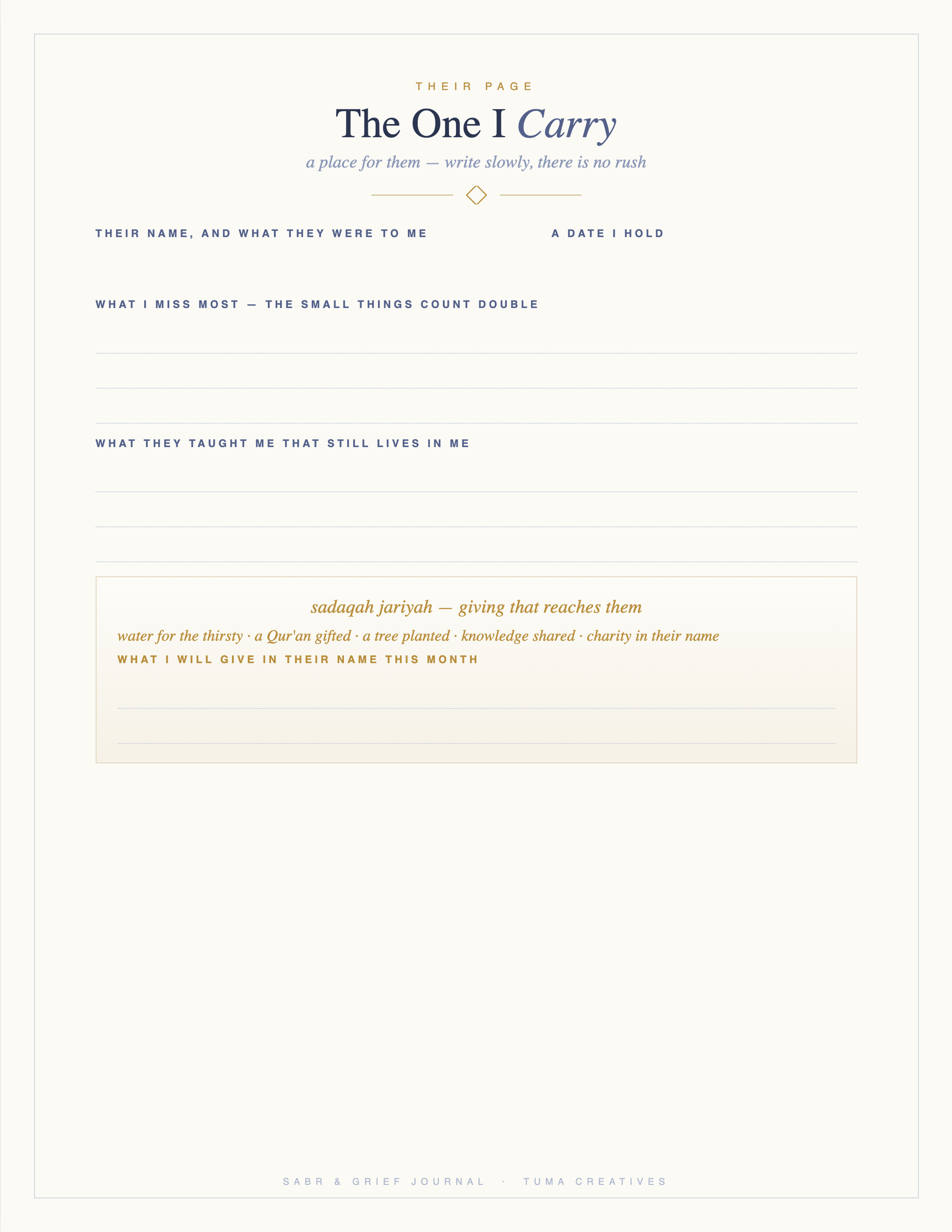 Sabr & Grief Journal — The One I Carry — their page
