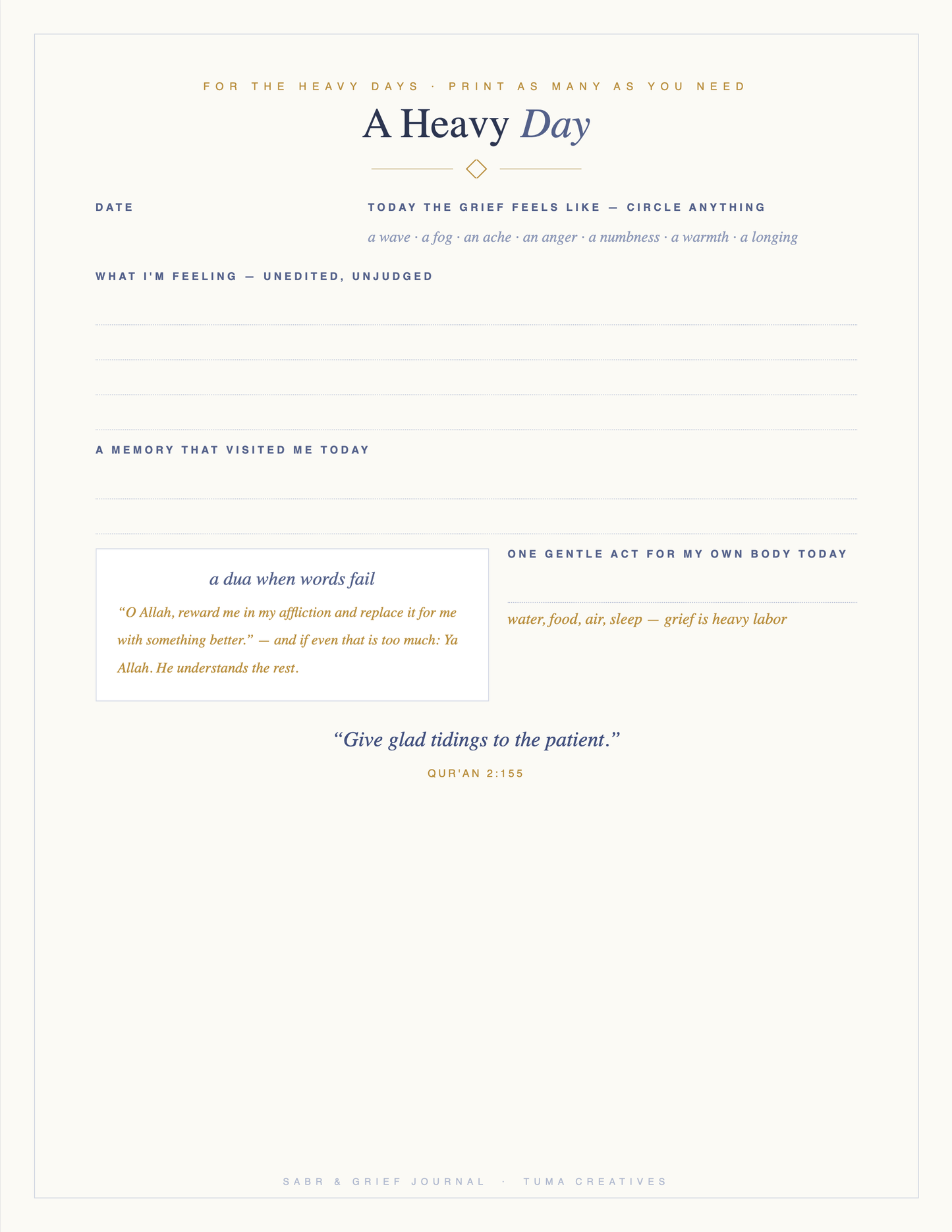 Sabr & Grief Journal — A Heavy Day — gentle check-in