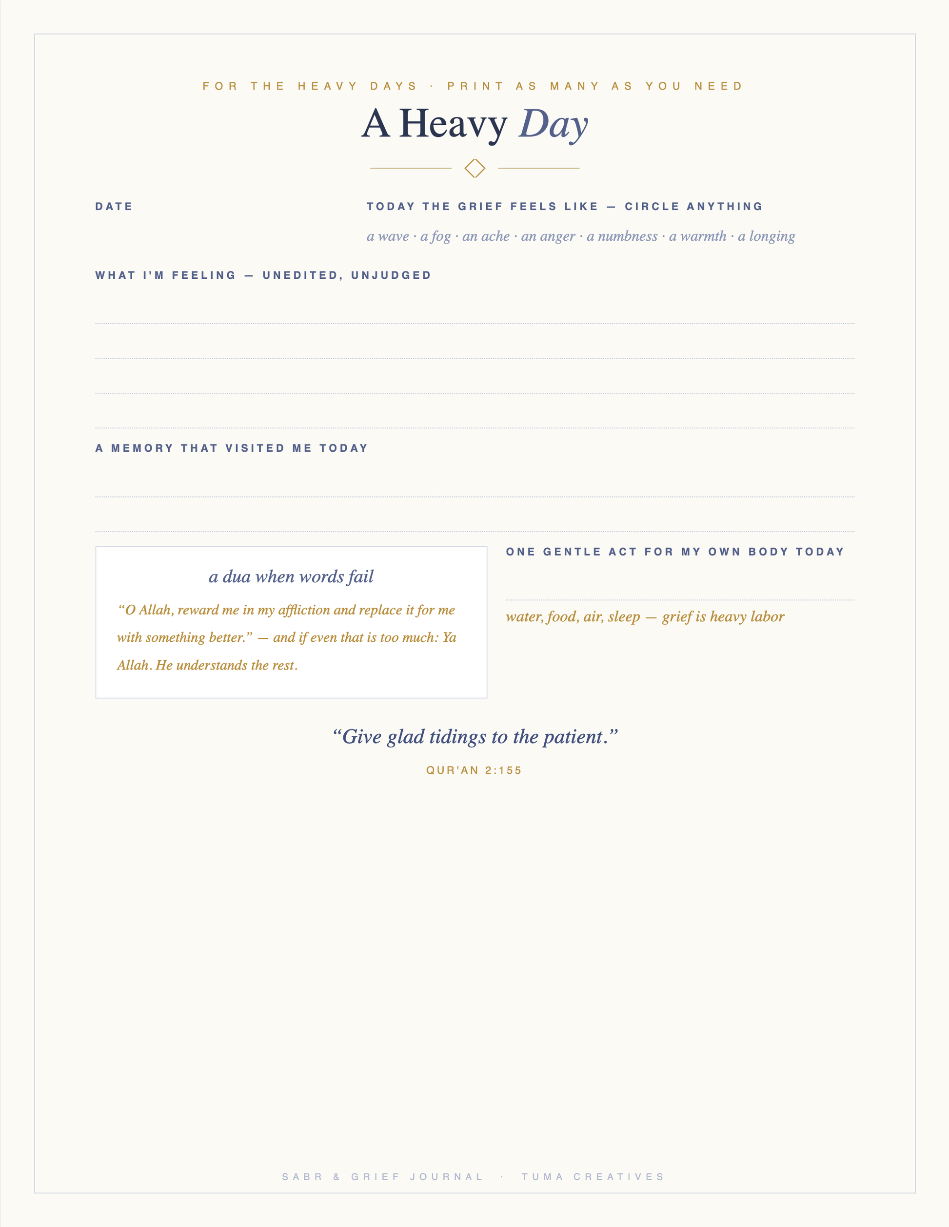 Sabr & Grief Journal — A Heavy Day — gentle check-in