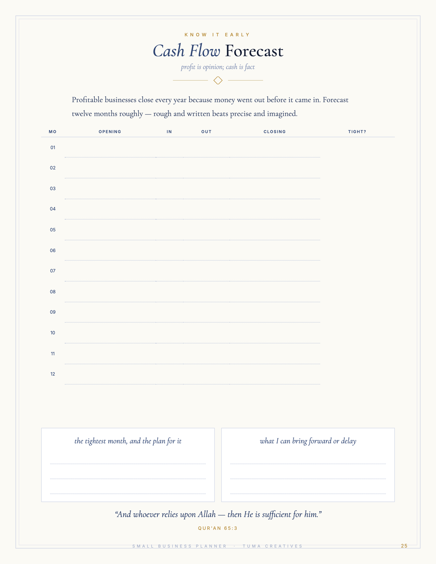 Small Business Planner — cash flow forecast