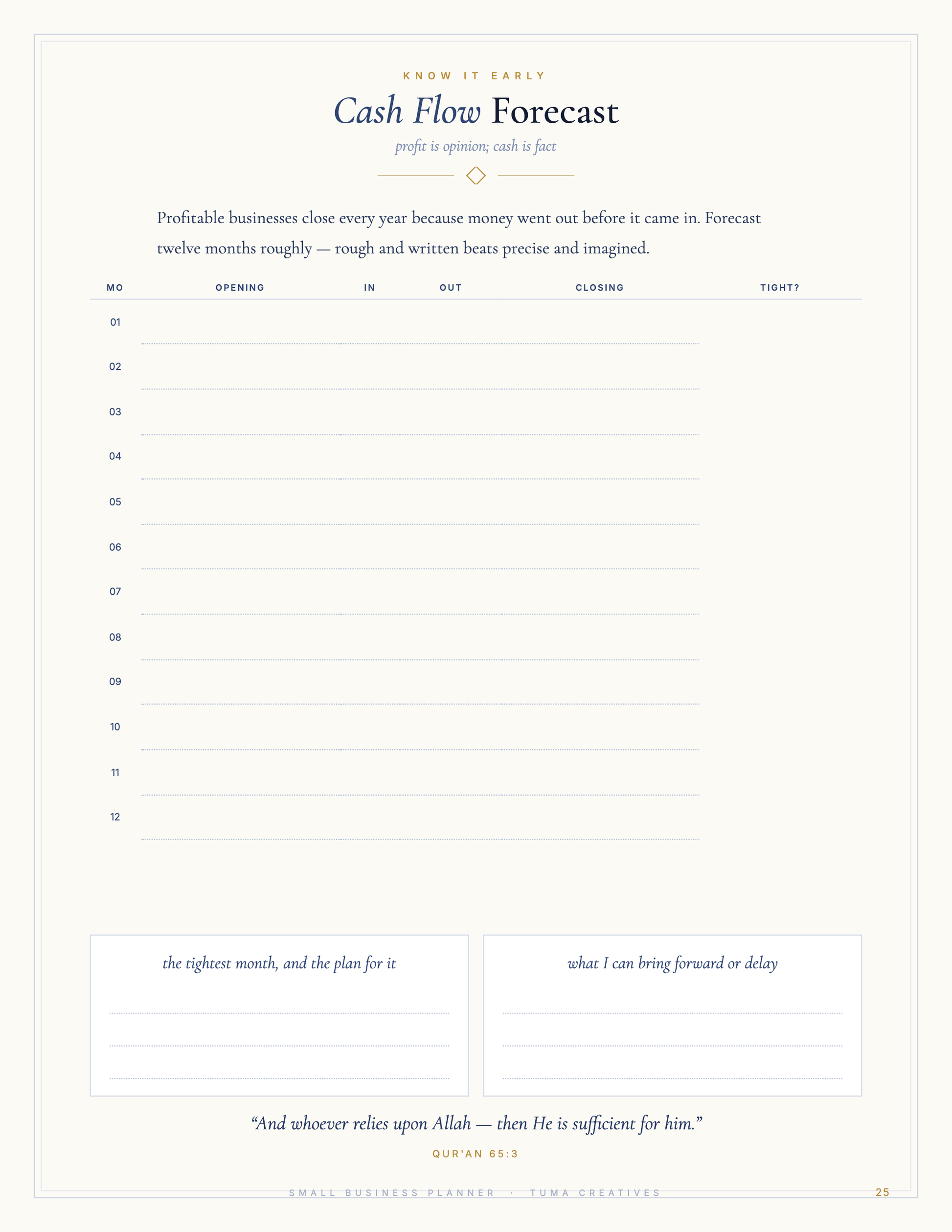 Small Business Planner — cash flow forecast