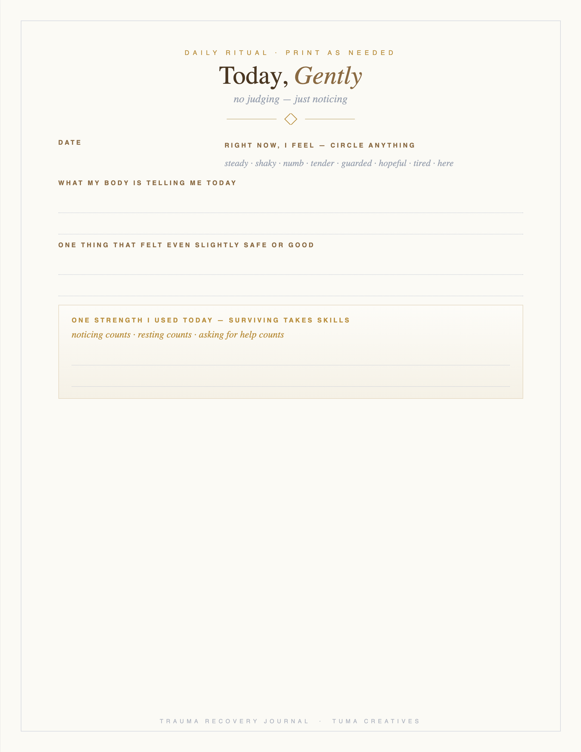 Trauma Recovery Journal — Today Gently — daily check-in