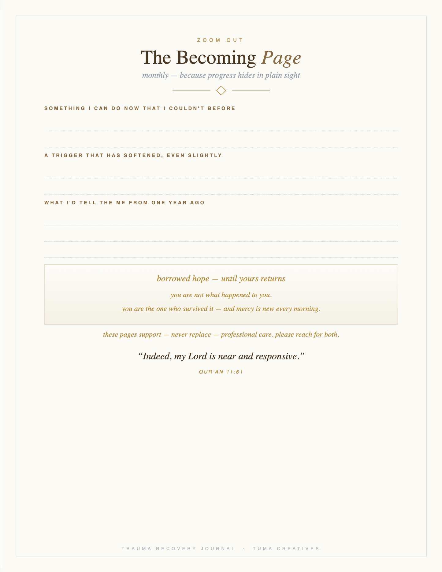 Trauma Recovery Journal — The Becoming Page