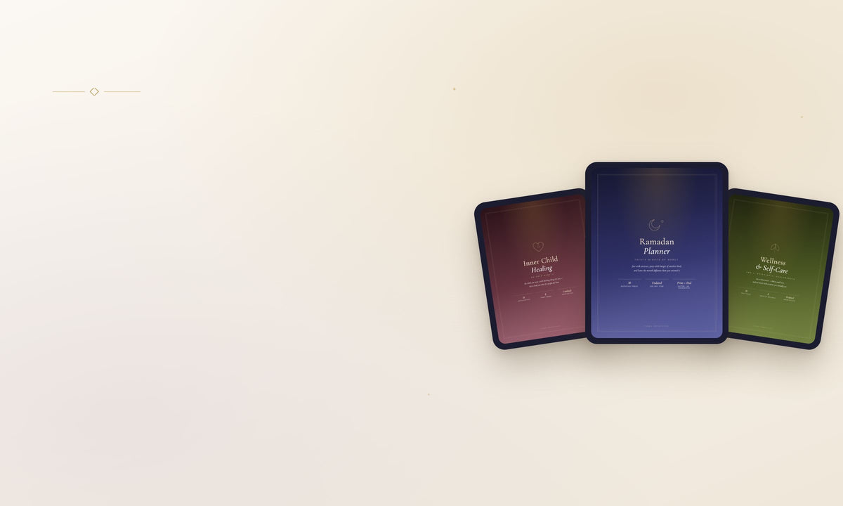 Tuma Creatives printable planners and journals shown on three tablets
