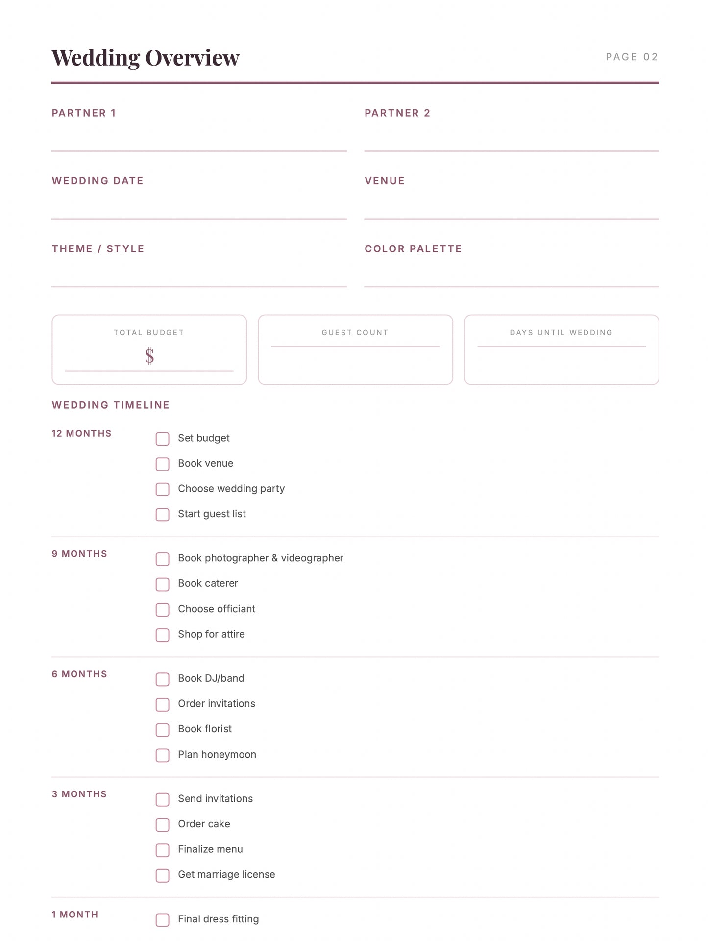 Wedding Planning Spreadsheet