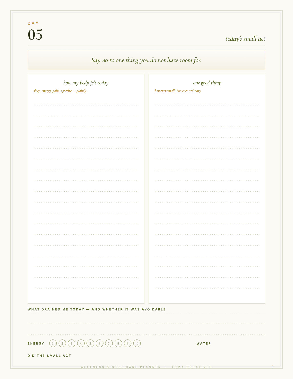 Wellness & Self-Care Planner — the core pages